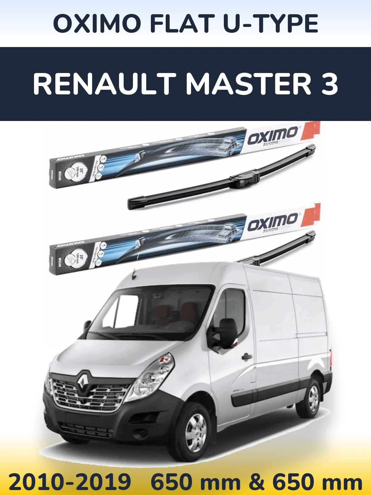 Sada předních stěračů Oximo Flat U-type 650 a 650 mm pro Renault Master 3 2010-2019