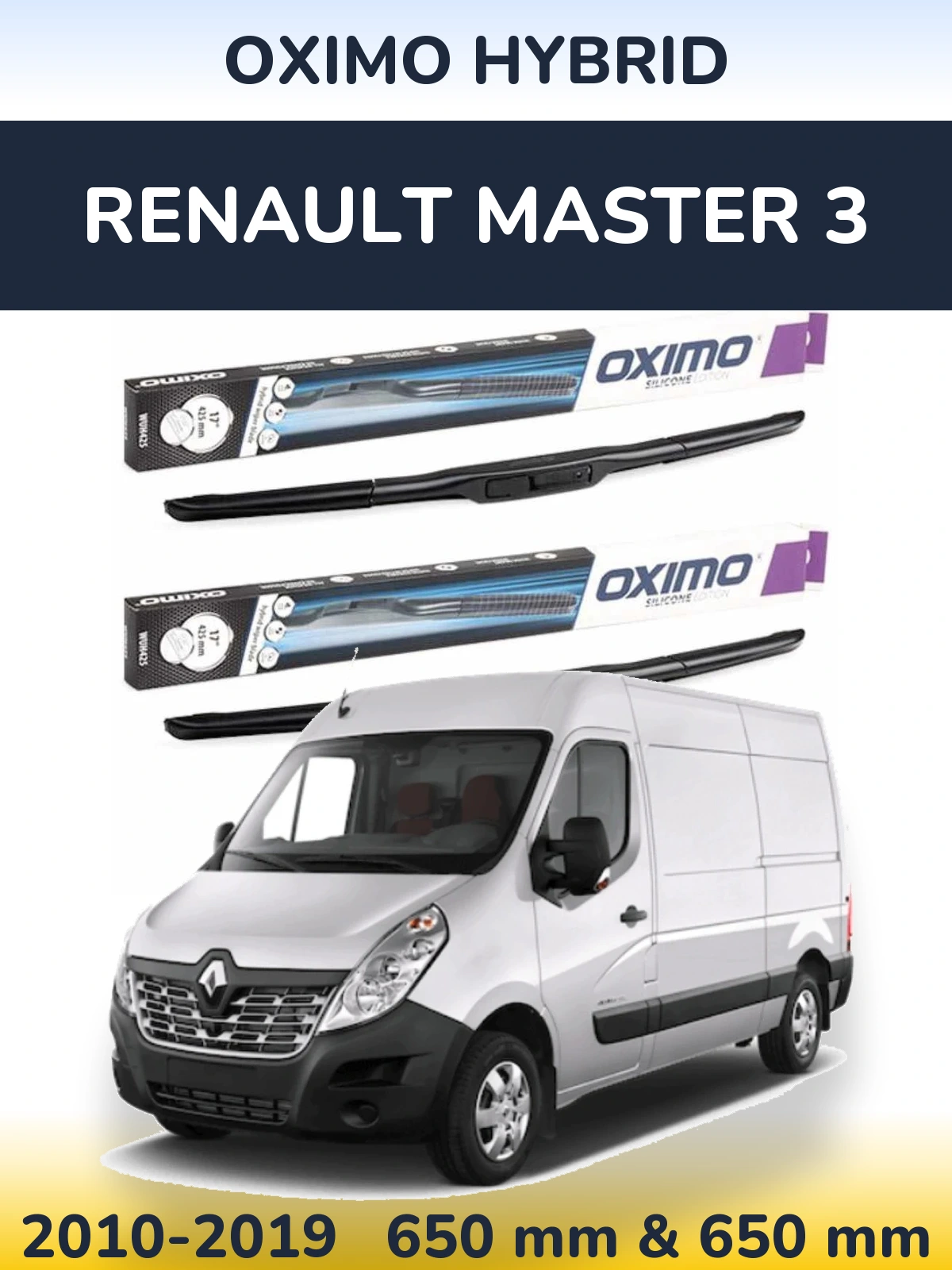 Sada předních stěračů Oximo Hybrid 650 a 650 mm pro Renault Master 3 2010-2019
