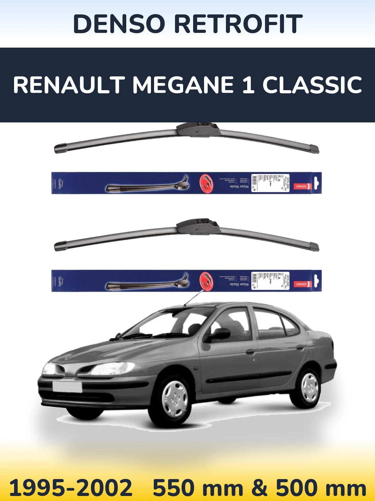 Sada předních stěračů Denso Retrofit 550 a 500 mm pro Renault Megane 1 Classic 1995-2002
