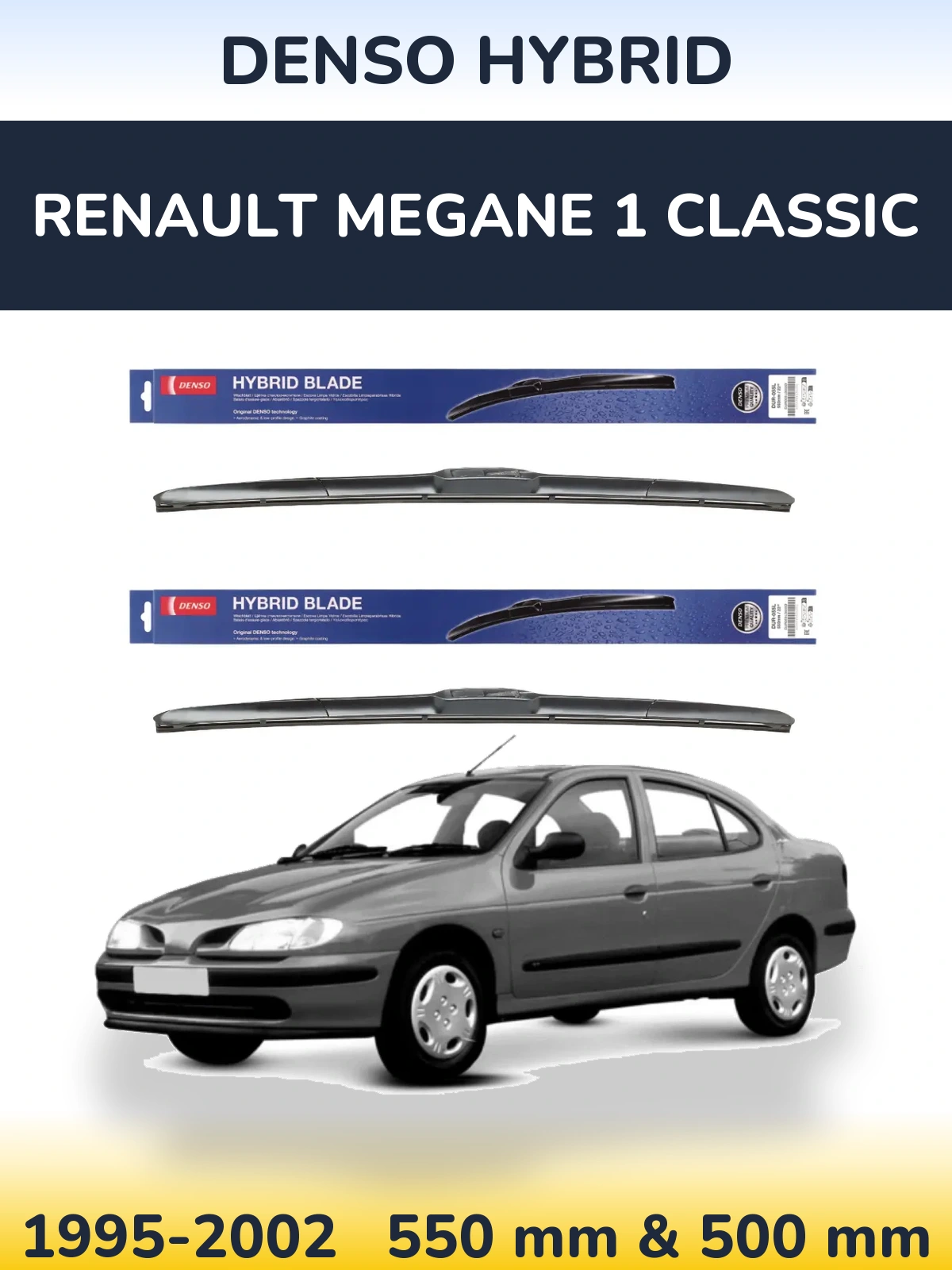 Sada předních stěračů Denso Hybrid 550 a 500 mm pro Renault Megane 1 Classic 1995-2002