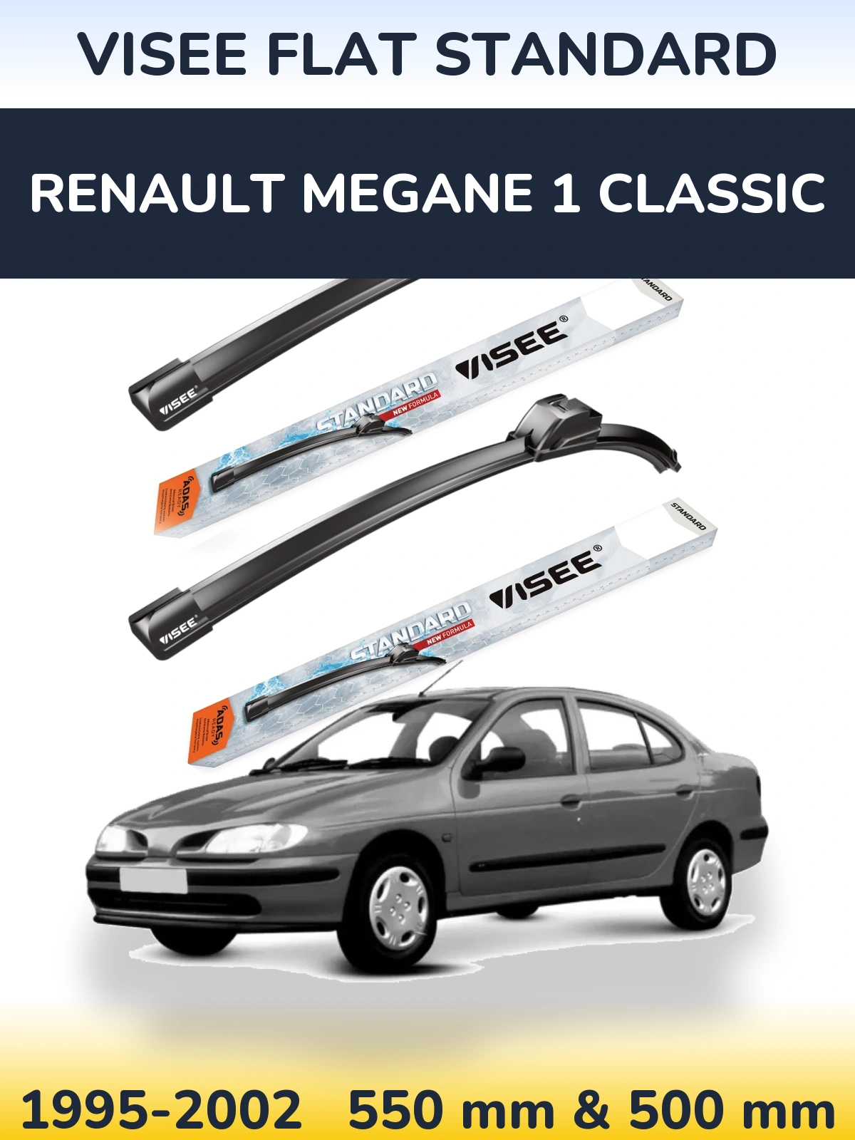 Sada předních stěračů VISEE FLAT STANDARD 550 a 500 mm pro Renault Megane 1 Classic 1995-2002