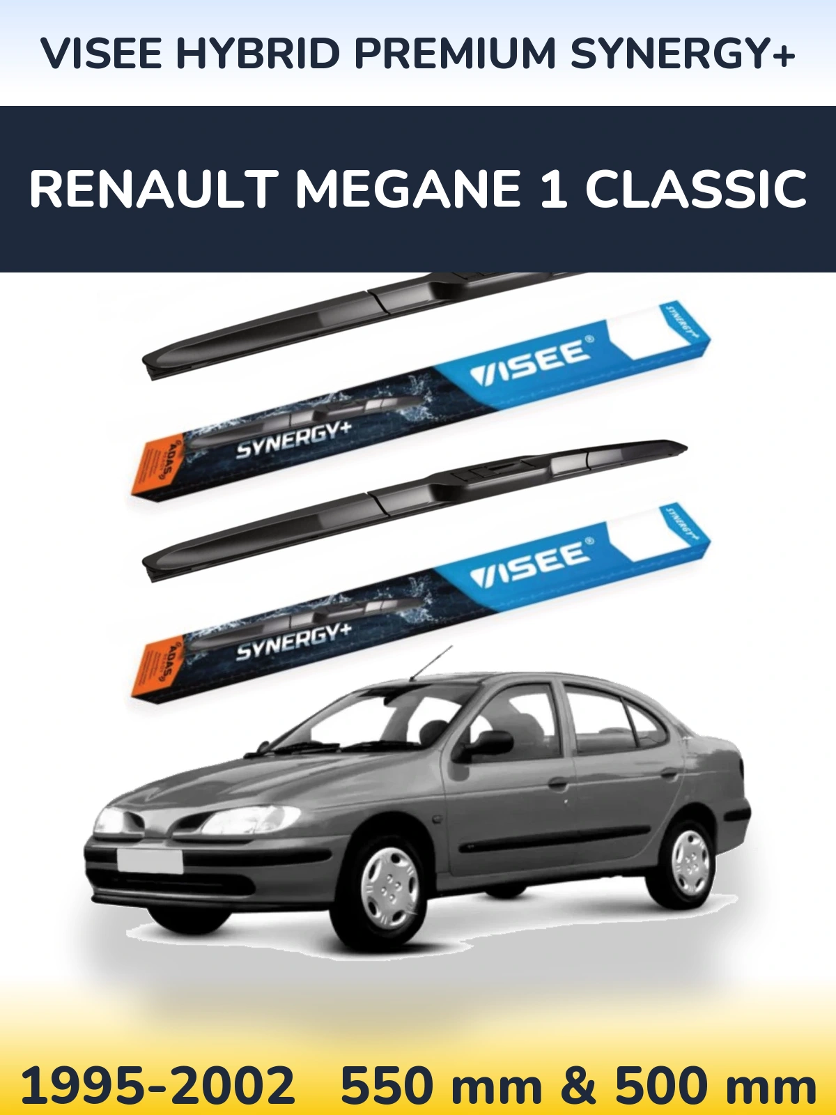 Sada předních stěračů VISEE HYBRID PREMIUM SYNERGY+ 550 a 500 mm pro Renault Megane 1 Classic 1995-2002