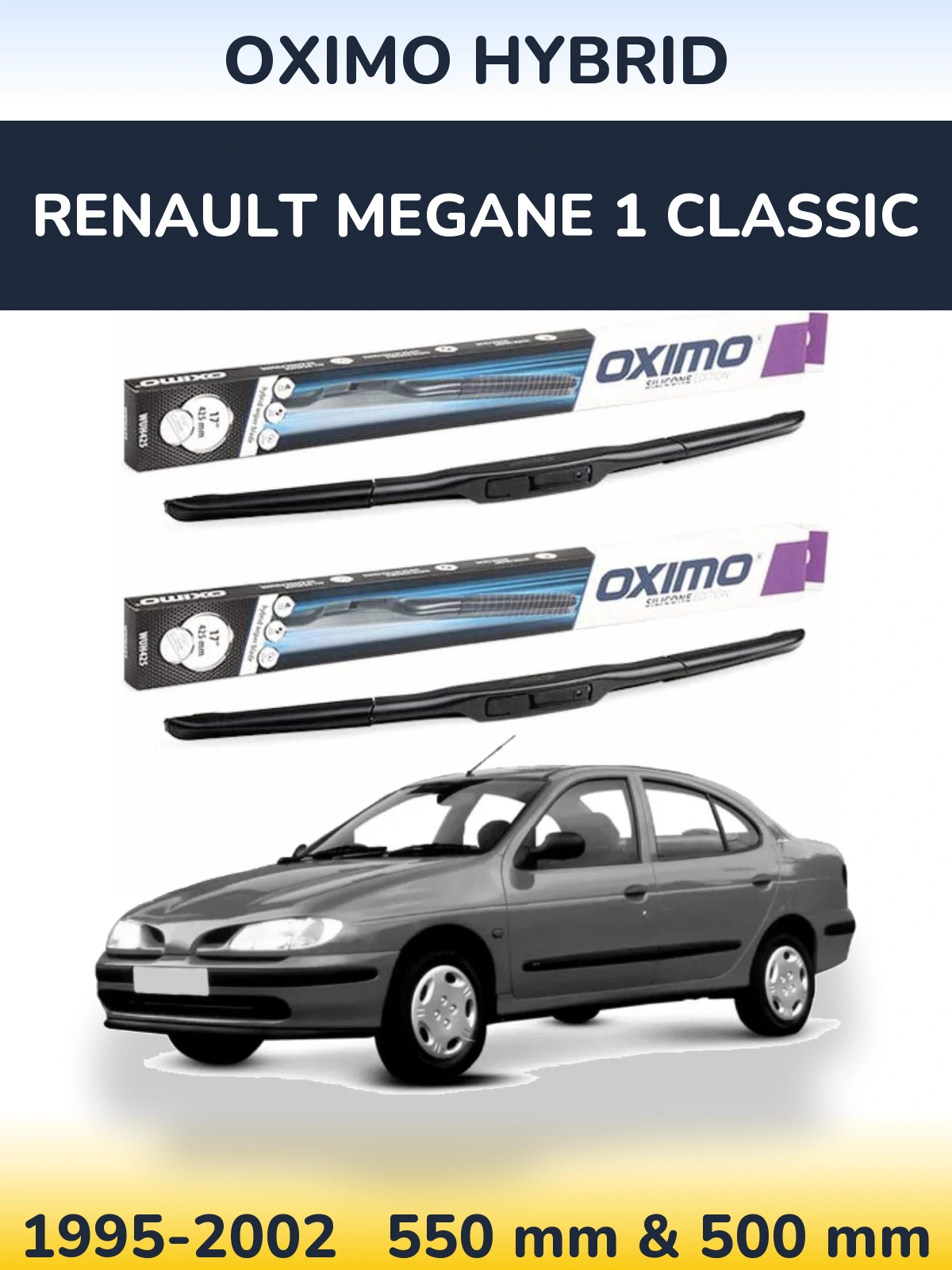 Sada předních stěračů Oximo Hybrid 550 a 500 mm pro Renault Megane 1 Classic 1995-2002