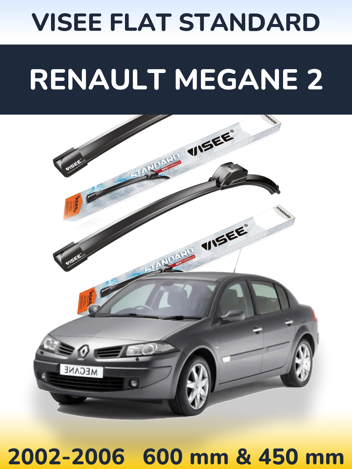 Sada předních stěračů VISEE FLAT STANDARD 600 a 450 mm pro Renault Megane 2 2002-2006