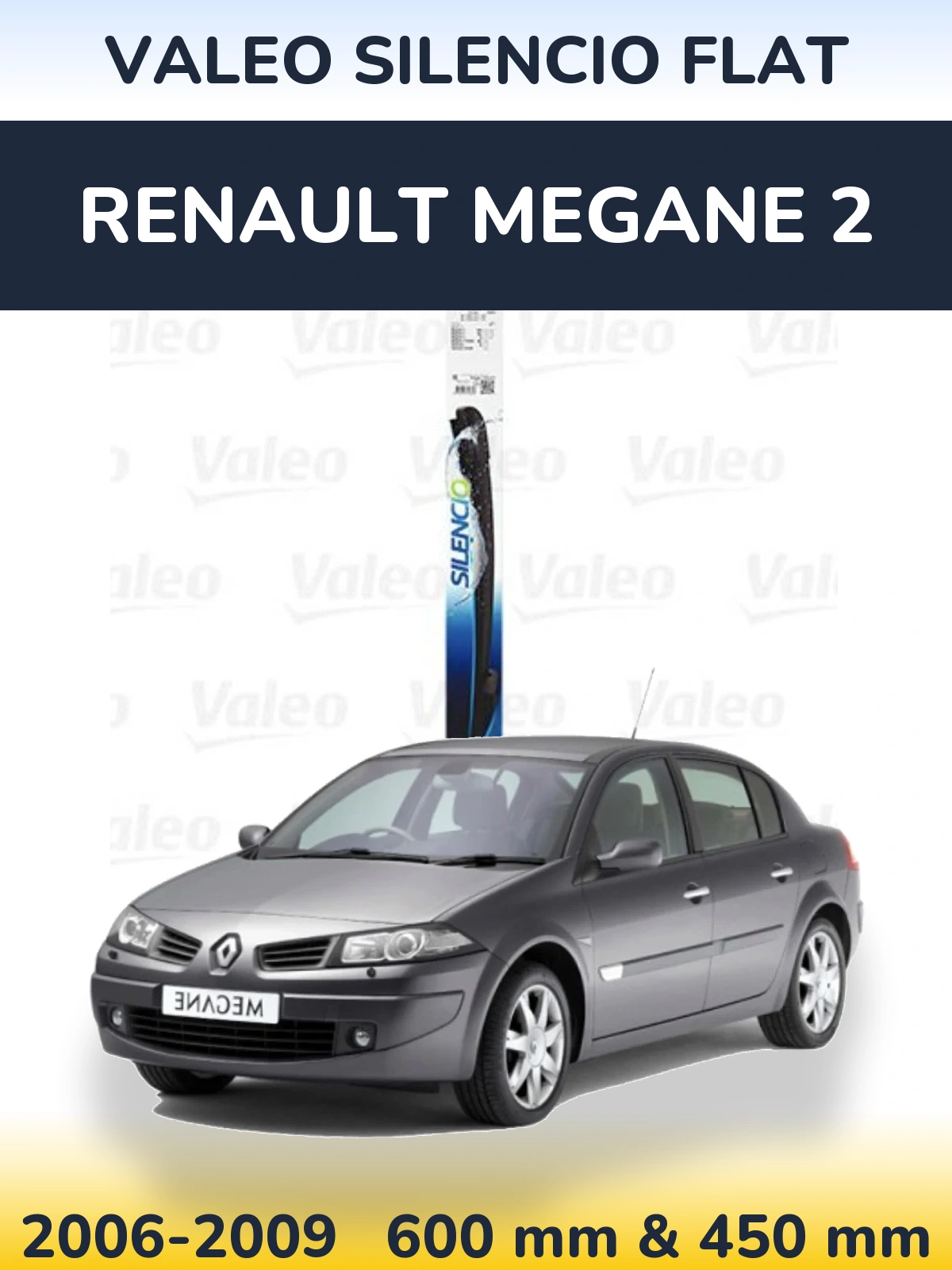 Sada předních stěračů Valeo Silencio Flat 600 a 450 mm pro Renault Megane 2 2006-2009
