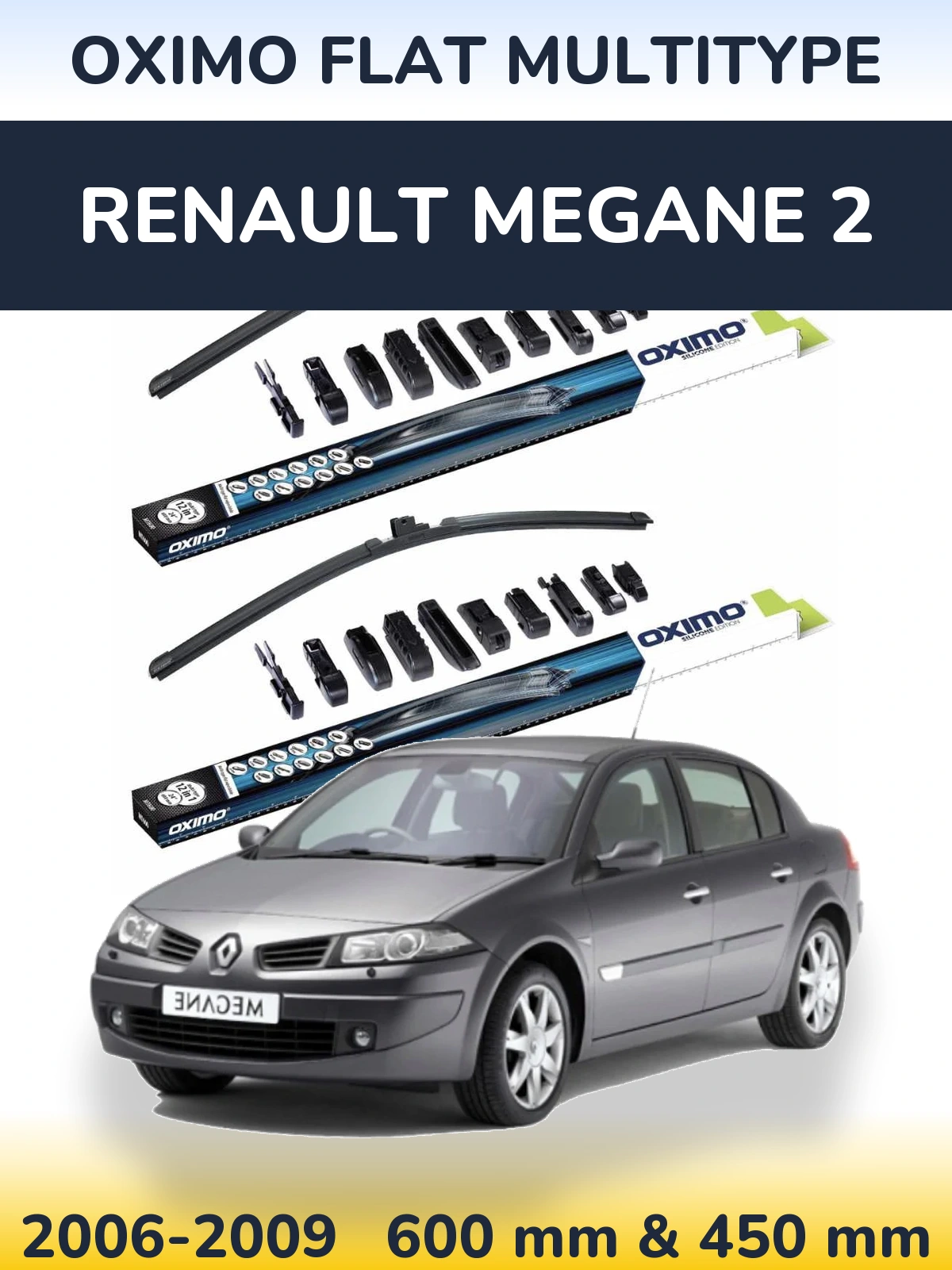 Sada předních stěračů Oximo Flat MultiType 600 a 450 mm pro Renault Megane 2 2006-2009