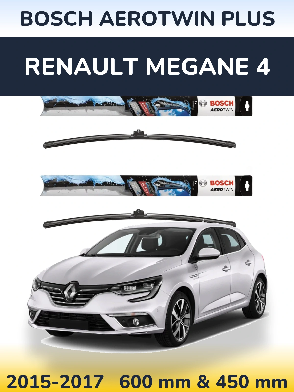 Sada předních stěračů BOSCH AeroTwin Plus 600 a 450 mm pro Renault Megane 4 2015-2017