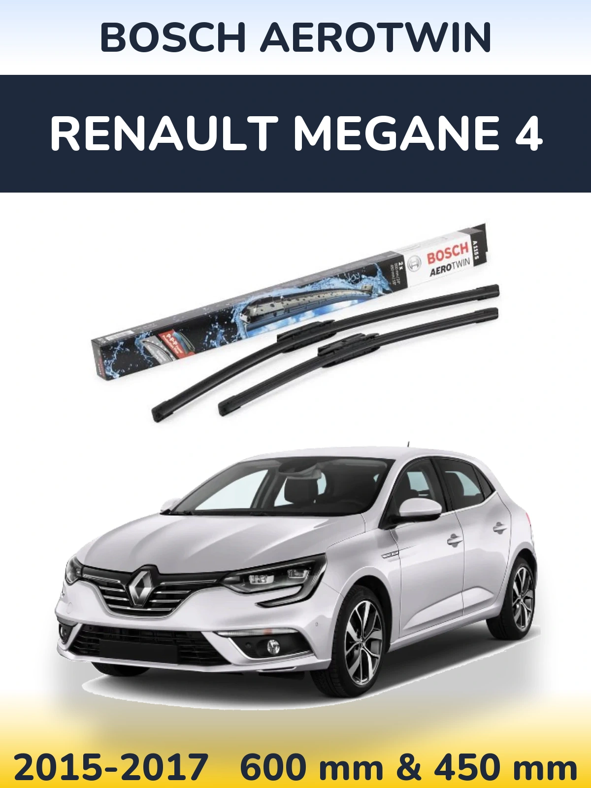 Sada předních stěračů BOSCH AeroTwin 600 a 450 mm pro Renault Megane 4 2015-2017