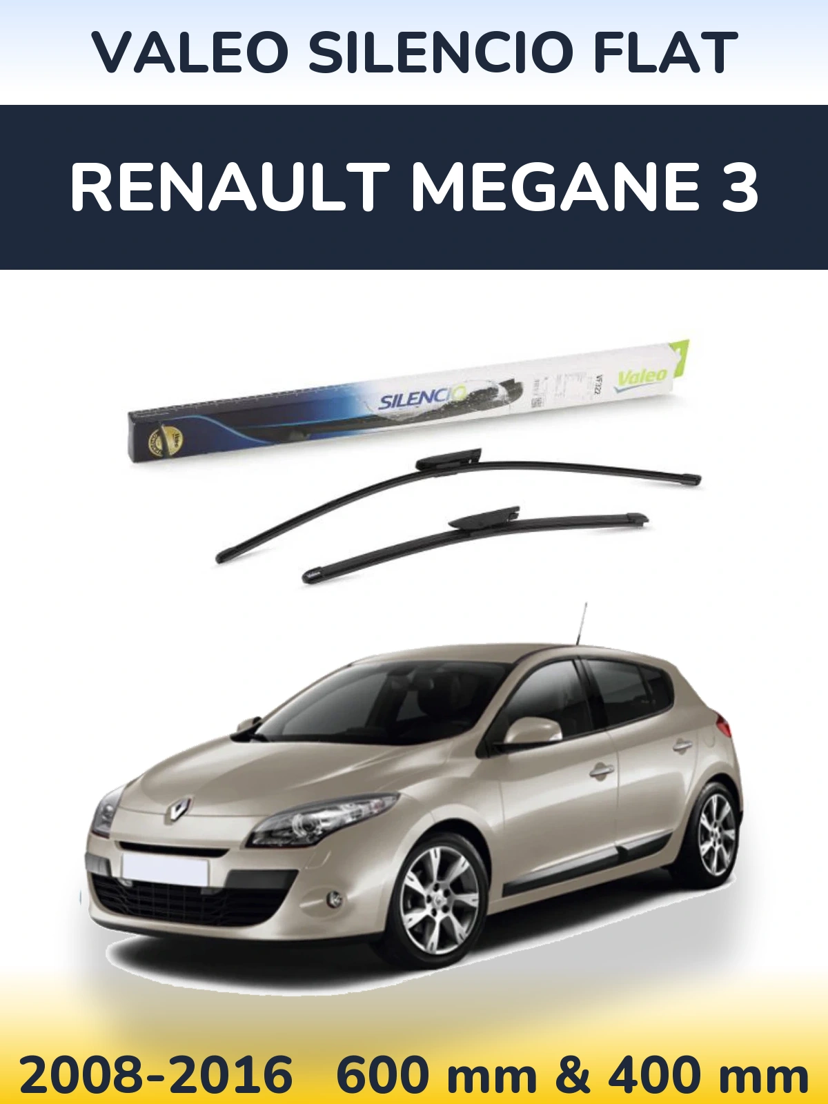 Sada předních stěračů Valeo Silencio Flat 600 a 400 mm pro Renault Megane 3 2008-2016