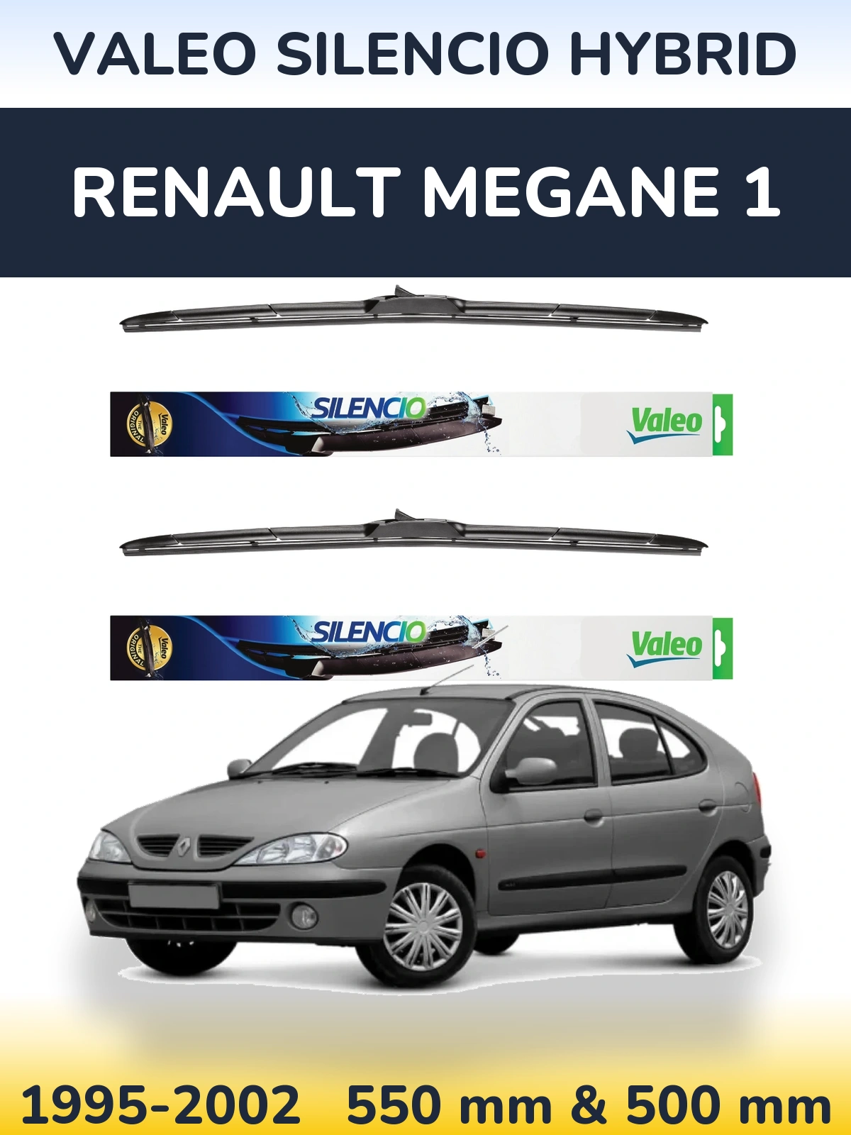 Sada předních stěračů Valeo Silencio Hybrid 550 a 500 mm pro Renault Megane 1 1995-2002