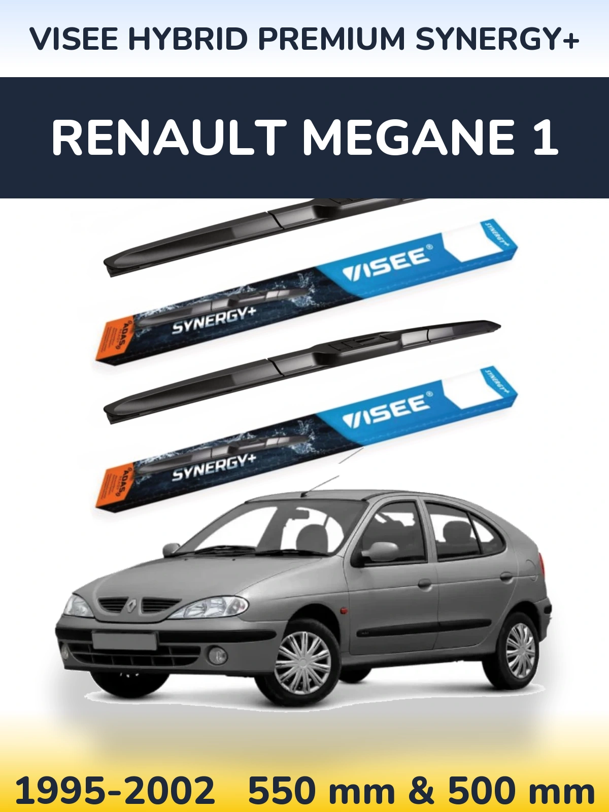 Sada předních stěračů VISEE HYBRID PREMIUM SYNERGY+ 550 a 500 mm pro Renault Megane 1 1995-2002