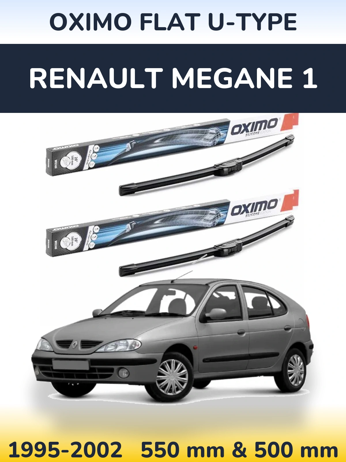 Sada předních stěračů Oximo Flat U-type 550 a 500 mm pro Renault Megane 1 1995-2002