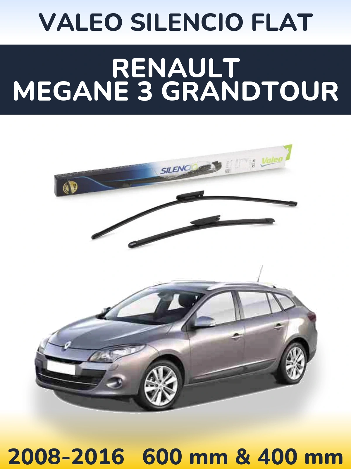 Sada předních stěračů Valeo Silencio Flat 600 a 400 mm pro Renault Megane 3 Grandtour 2008-2016
