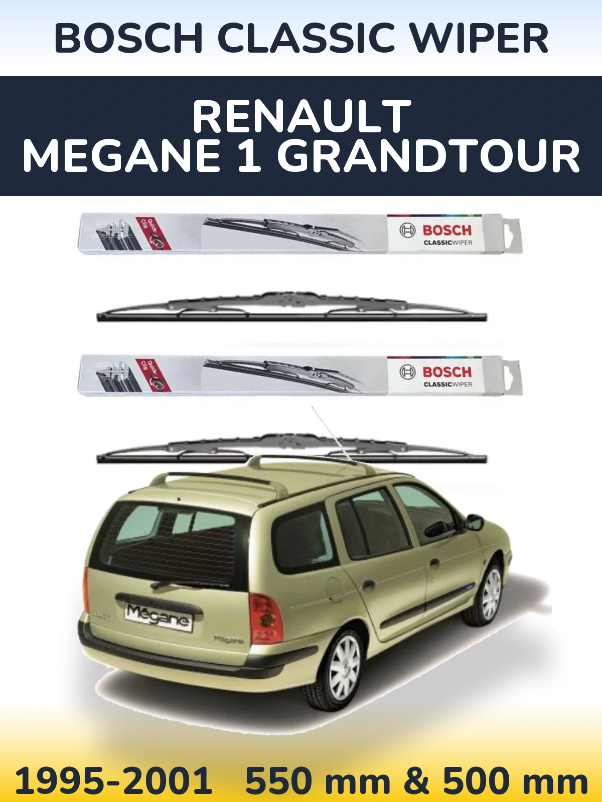 Sada předních stěračů BOSCH Classic Wiper 550 a 500 mm pro Renault Megane 1 Grandtour 1995-2001