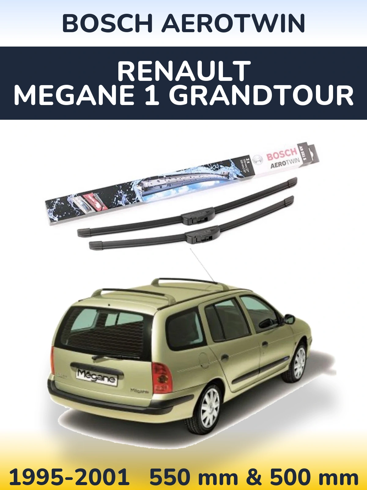 Sada předních stěračů BOSCH AeroTwin 550 a 500 mm pro Renault Megane 1 Grandtour 1995-2001