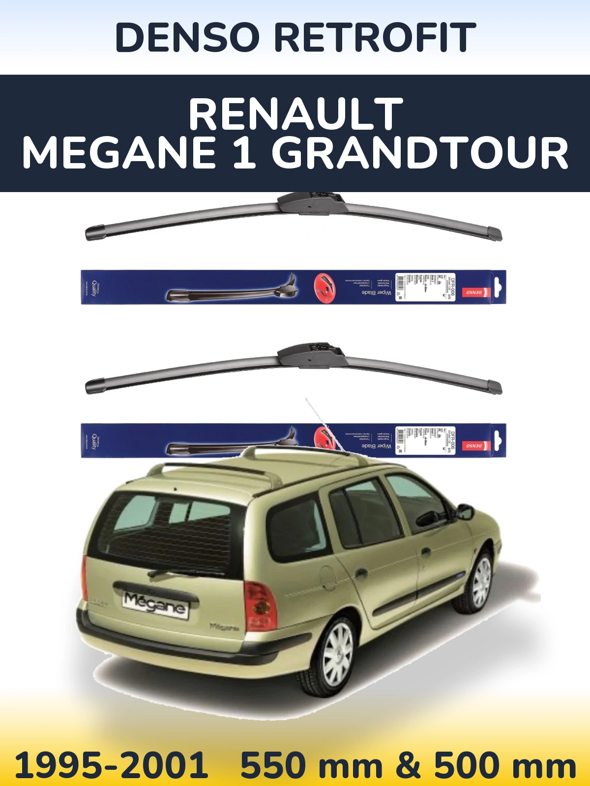 Sada předních stěračů Denso Retrofit 550 a 500 mm pro Renault Megane 1 Grandtour 1995-2001