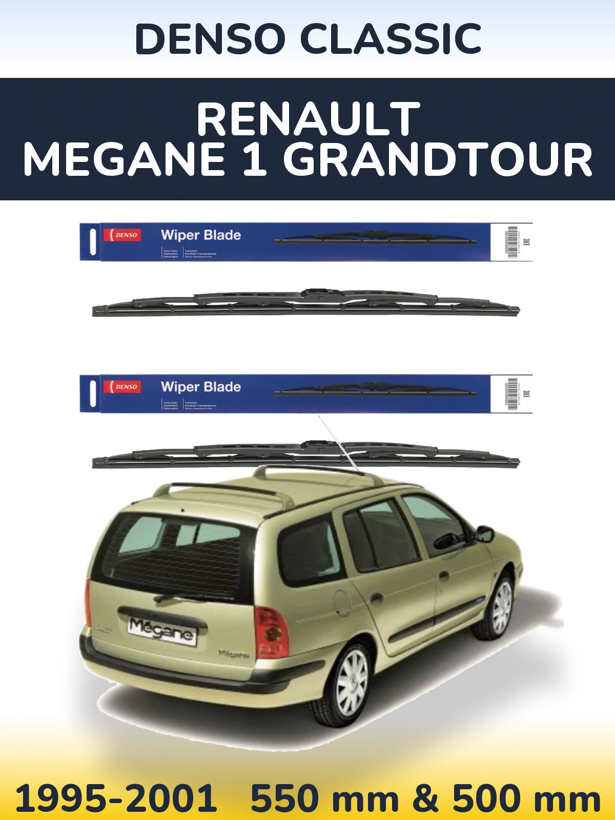 Sada předních stěračů Denso Classic 550 a 500 mm pro Renault Megane 1 Grandtour 1995-2001