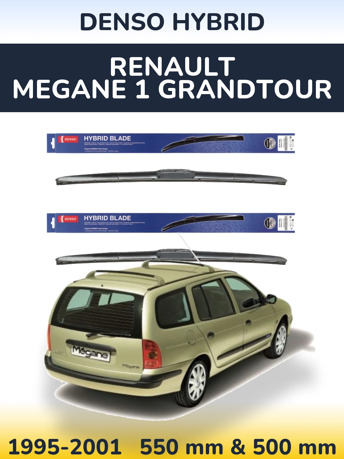 Sada předních stěračů Denso Hybrid 550 a 500 mm pro Renault Megane 1 Grandtour 1995-2001