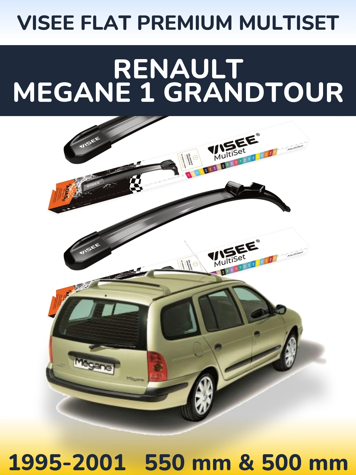 Комплект передніх щіток VISEE FLAT PREMIUM MultiSet 550 & 500 мм для Renault Megane 1 Grandtour 1995-2001