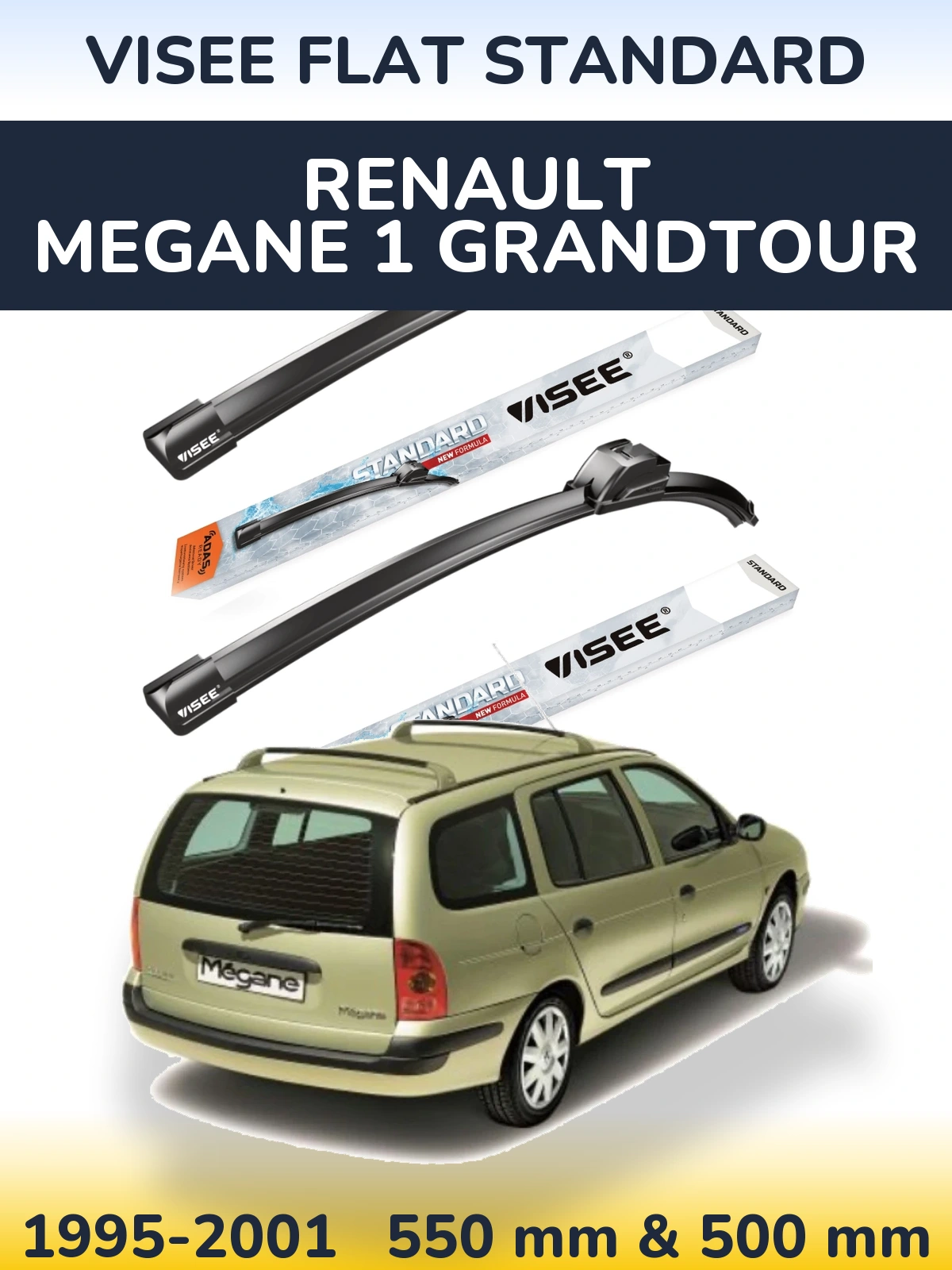 Комплект передніх щіток VISEE FLAT STANDARD 550 & 500 мм для Renault Megane 1 Grandtour 1995-2001