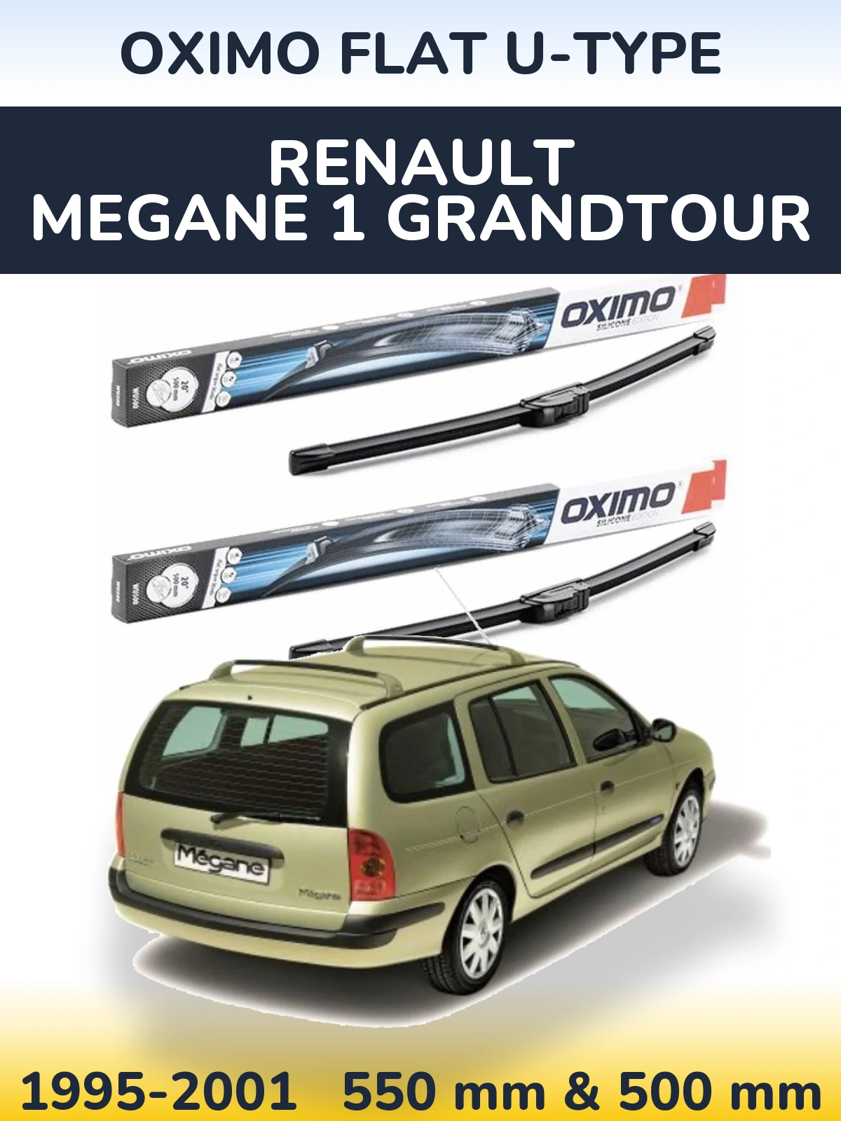 Sada předních stěračů Oximo Flat U-type 550 a 500 mm pro Renault Megane 1 Grandtour 1995-2001