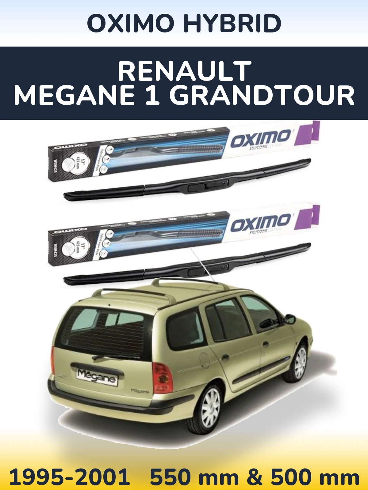 Sada předních stěračů Oximo Hybrid 550 a 500 mm pro Renault Megane 1 Grandtour 1995-2001