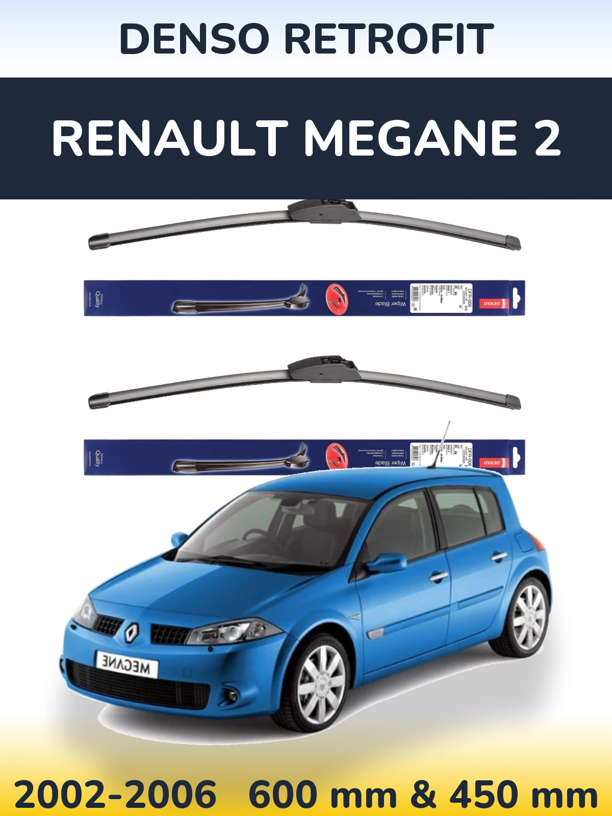 Sada předních stěračů Denso Retrofit 600 a 450 mm pro Renault Megane 2 2002-2006