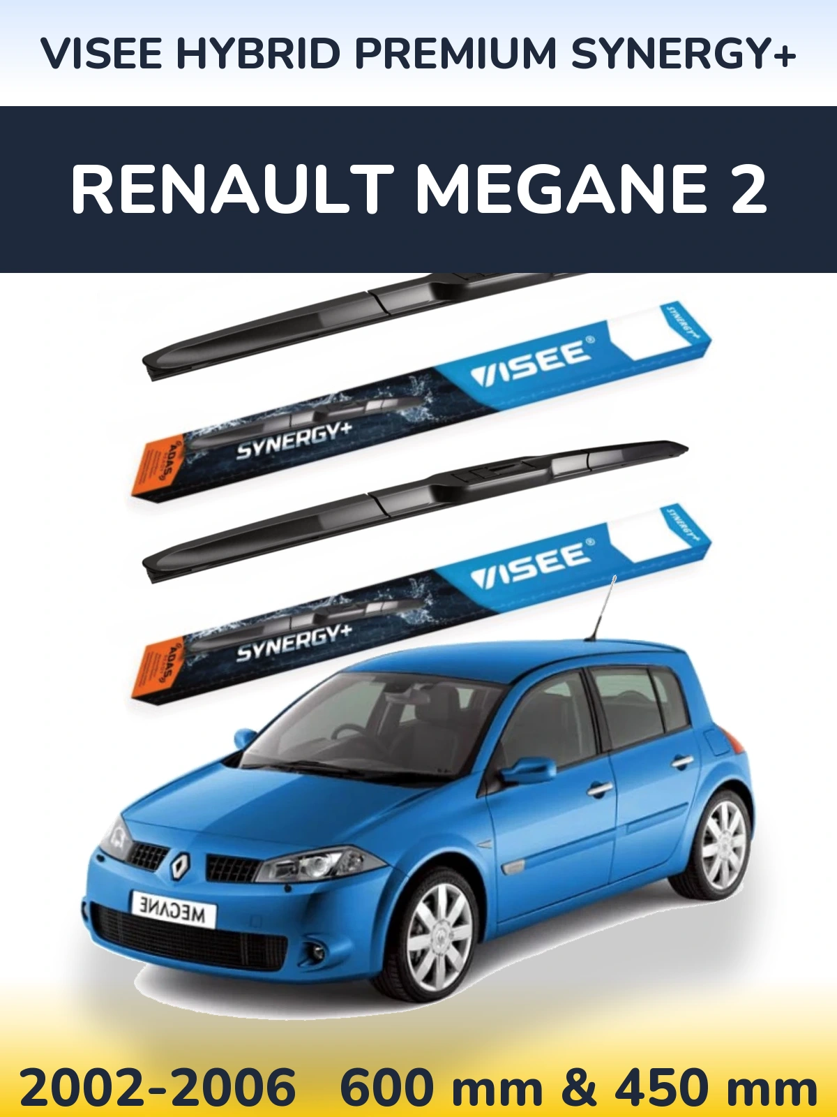 Sada předních stěračů VISEE HYBRID PREMIUM SYNERGY+ 600 a 450 mm pro Renault Megane 2 2002-2006