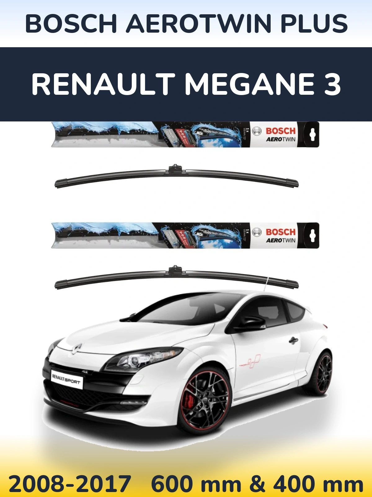 Sada předních stěračů BOSCH AeroTwin Plus 600 a 400 mm pro Renault Megane 3 2008-2017