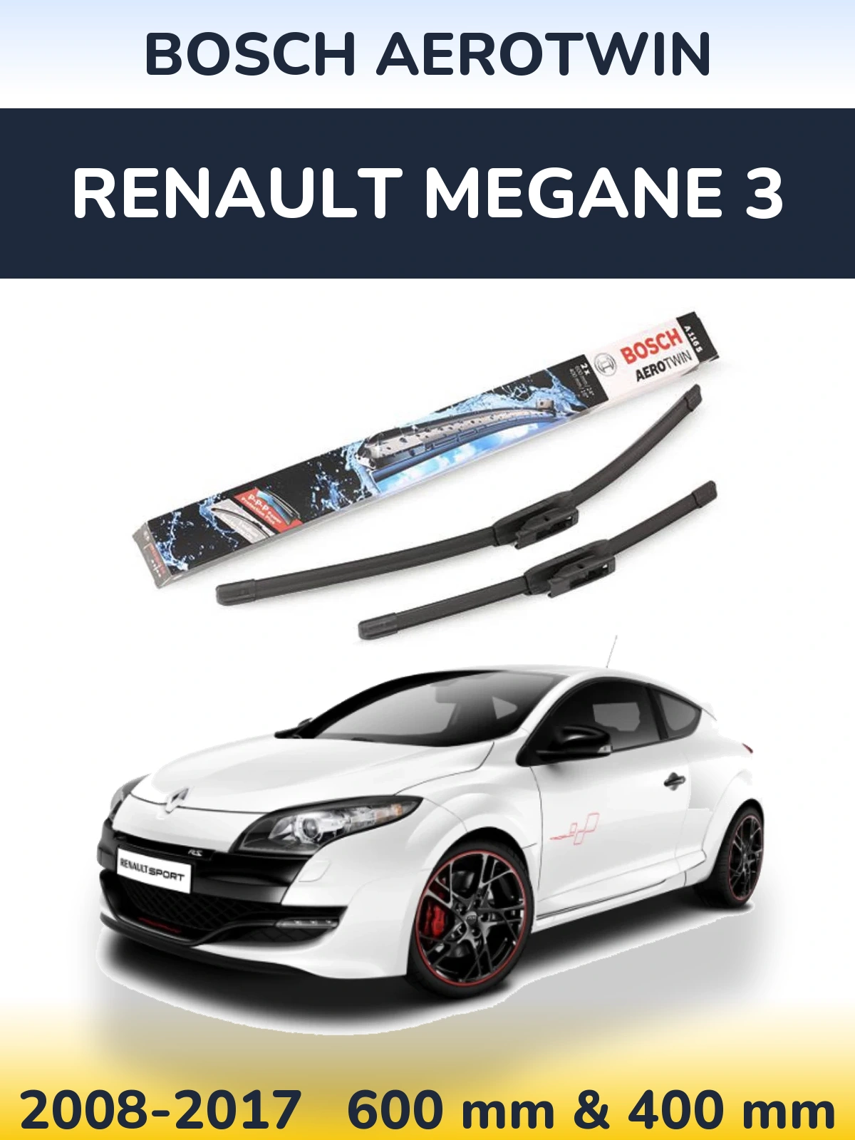 Sada předních stěračů BOSCH AeroTwin 600 a 400 mm pro Renault Megane 3 2008-2017