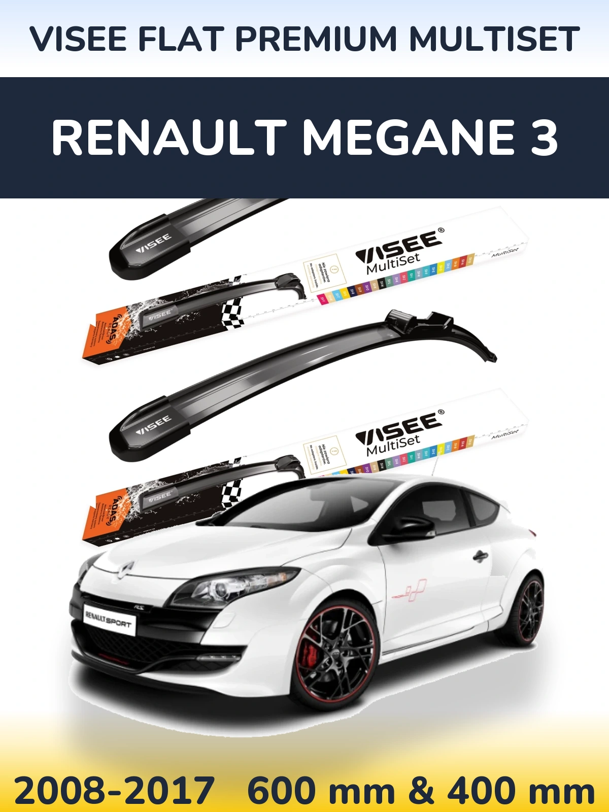 Sada předních stěračů VISEE FLAT PREMIUM MultiSet 600 a 400 mm pro Renault Megane 3 2008-2017