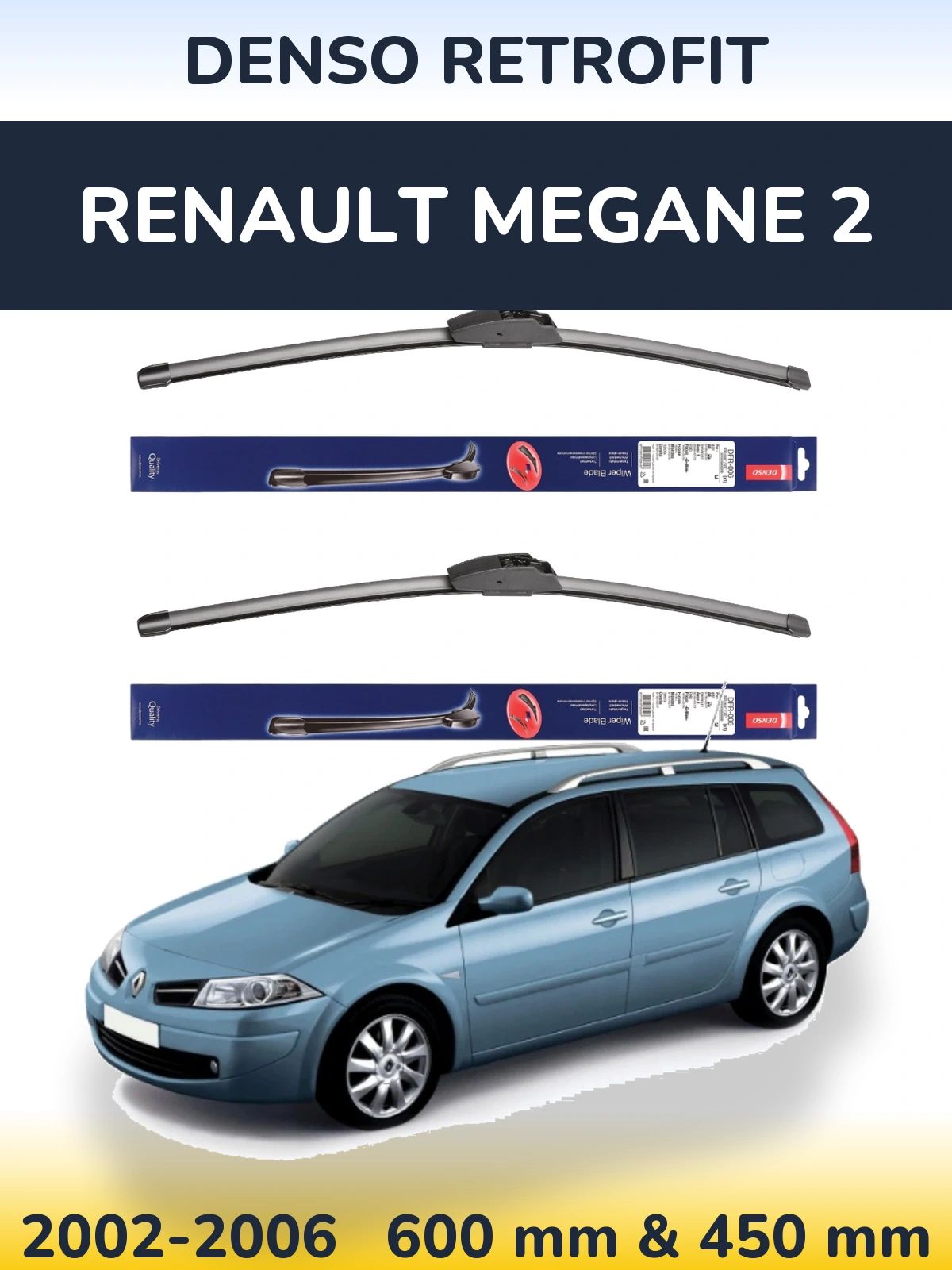 Sada předních stěračů Denso Retrofit 600 a 450 mm pro Renault Megane 2 2002-2006