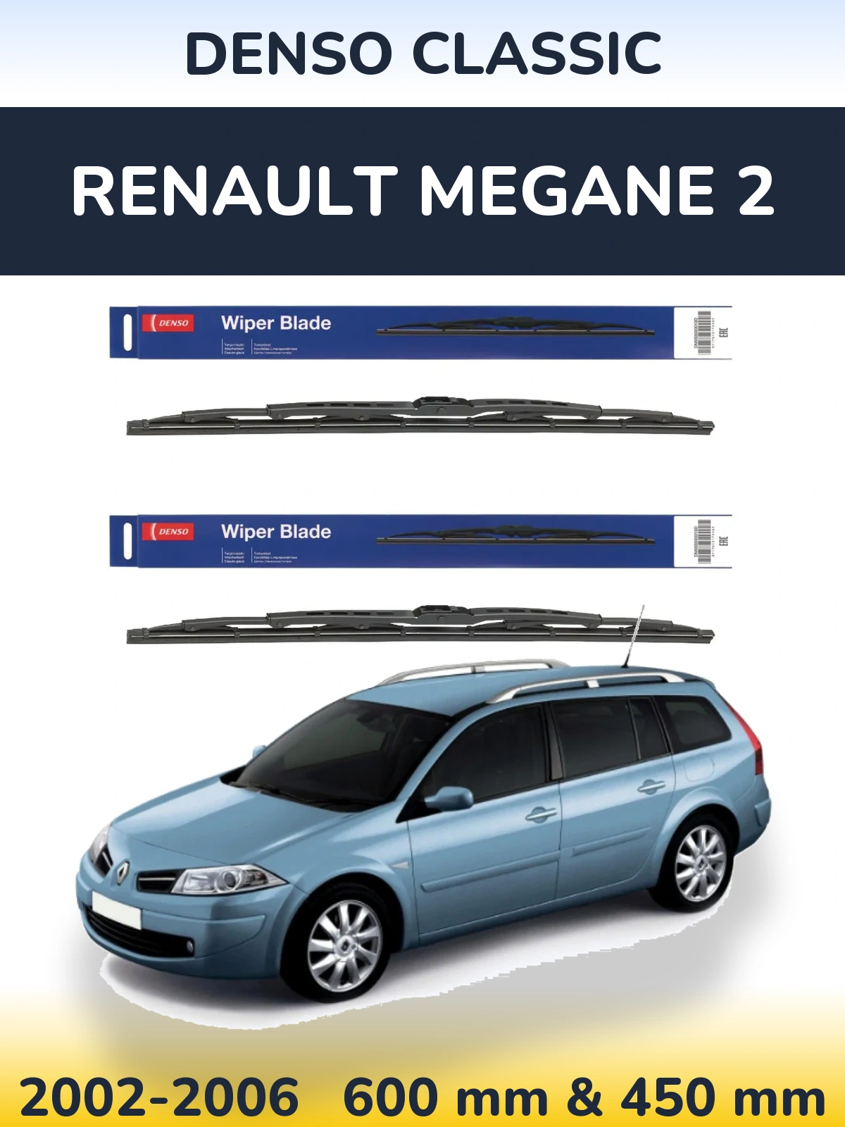Sada předních stěračů Denso Classic 600 a 450 mm pro Renault Megane 2 2002-2006