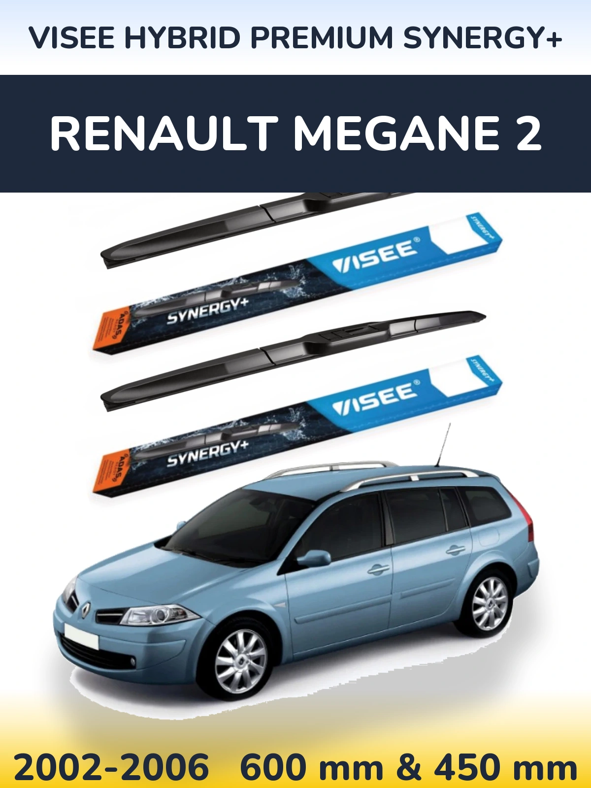 Sada předních stěračů VISEE HYBRID PREMIUM SYNERGY+ 600 a 450 mm pro Renault Megane 2 2002-2006