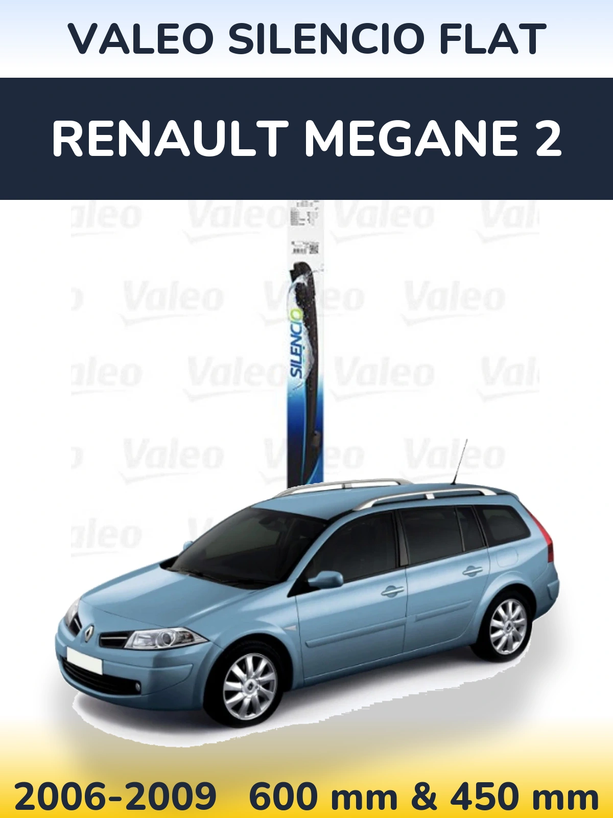 Sada předních stěračů Valeo Silencio Flat 600 a 450 mm pro Renault Megane 2 2006-2009
