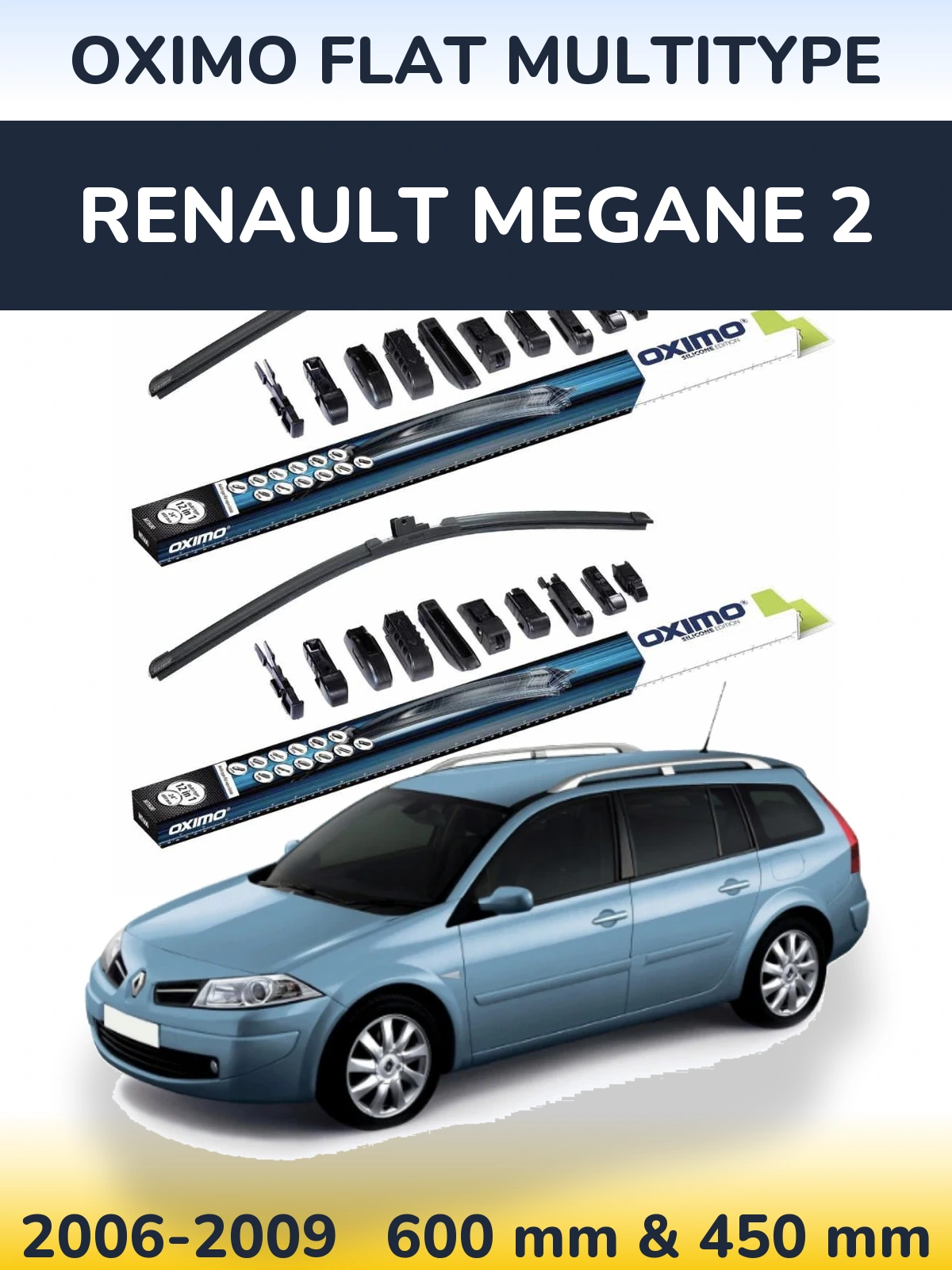 Sada předních stěračů Oximo Flat MultiType 600 a 450 mm pro Renault Megane 2 2006-2009