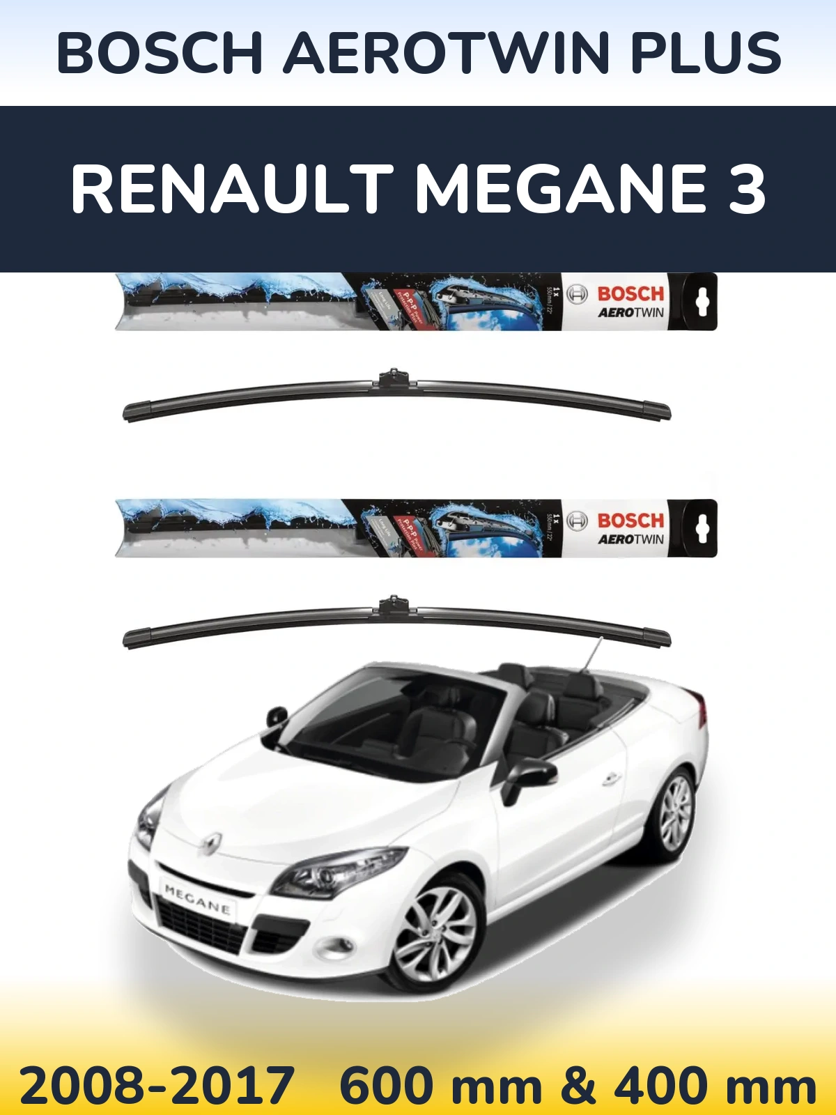 Sada předních stěračů BOSCH AeroTwin Plus 600 a 400 mm pro Renault Megane 3 2008-2017