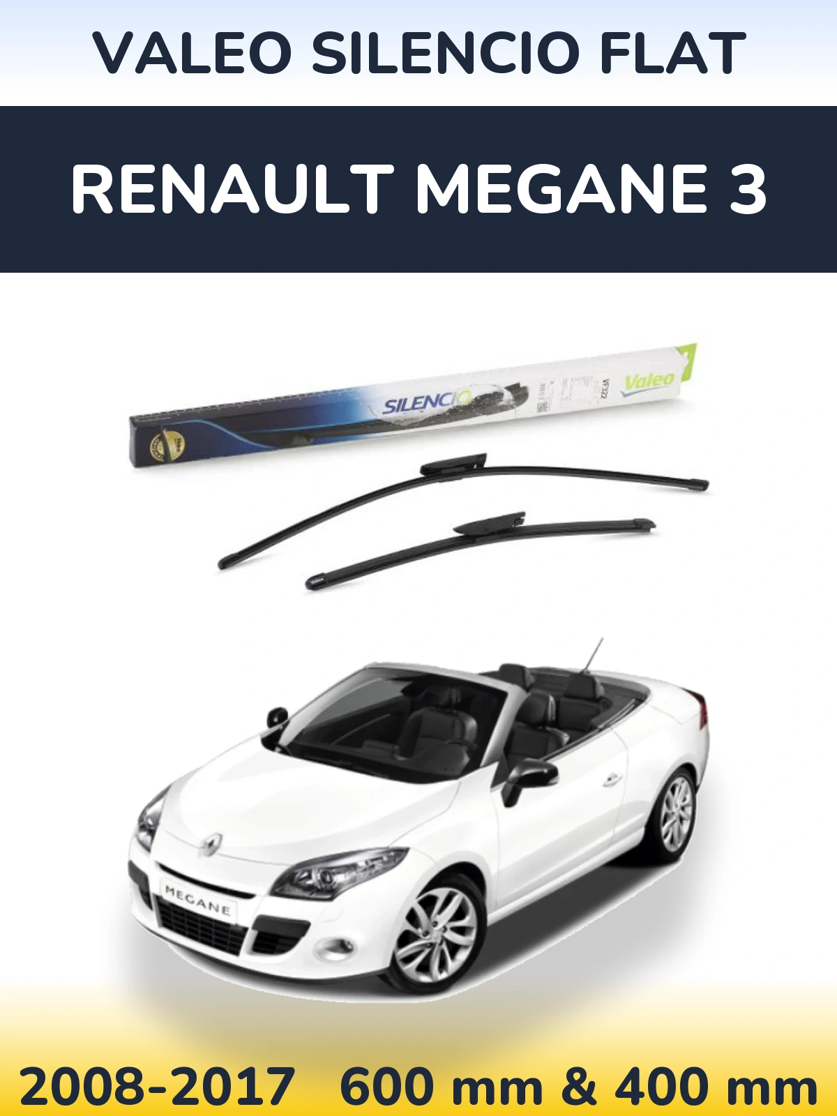 Sada předních stěračů Valeo Silencio Flat 600 a 400 mm pro Renault Megane 3 2008-2017