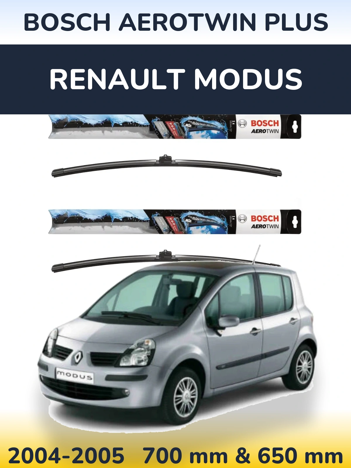 Sada předních stěračů BOSCH AeroTwin Plus 700 a 650 mm pro Renault Modus 2004-2005