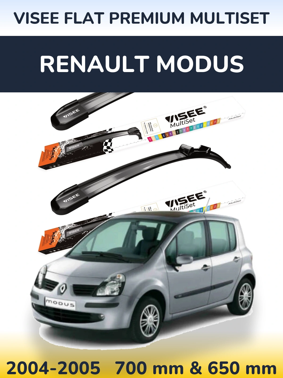 Sada předních stěračů VISEE FLAT PREMIUM MultiSet 700 a 650 mm pro Renault Modus 2004-2005