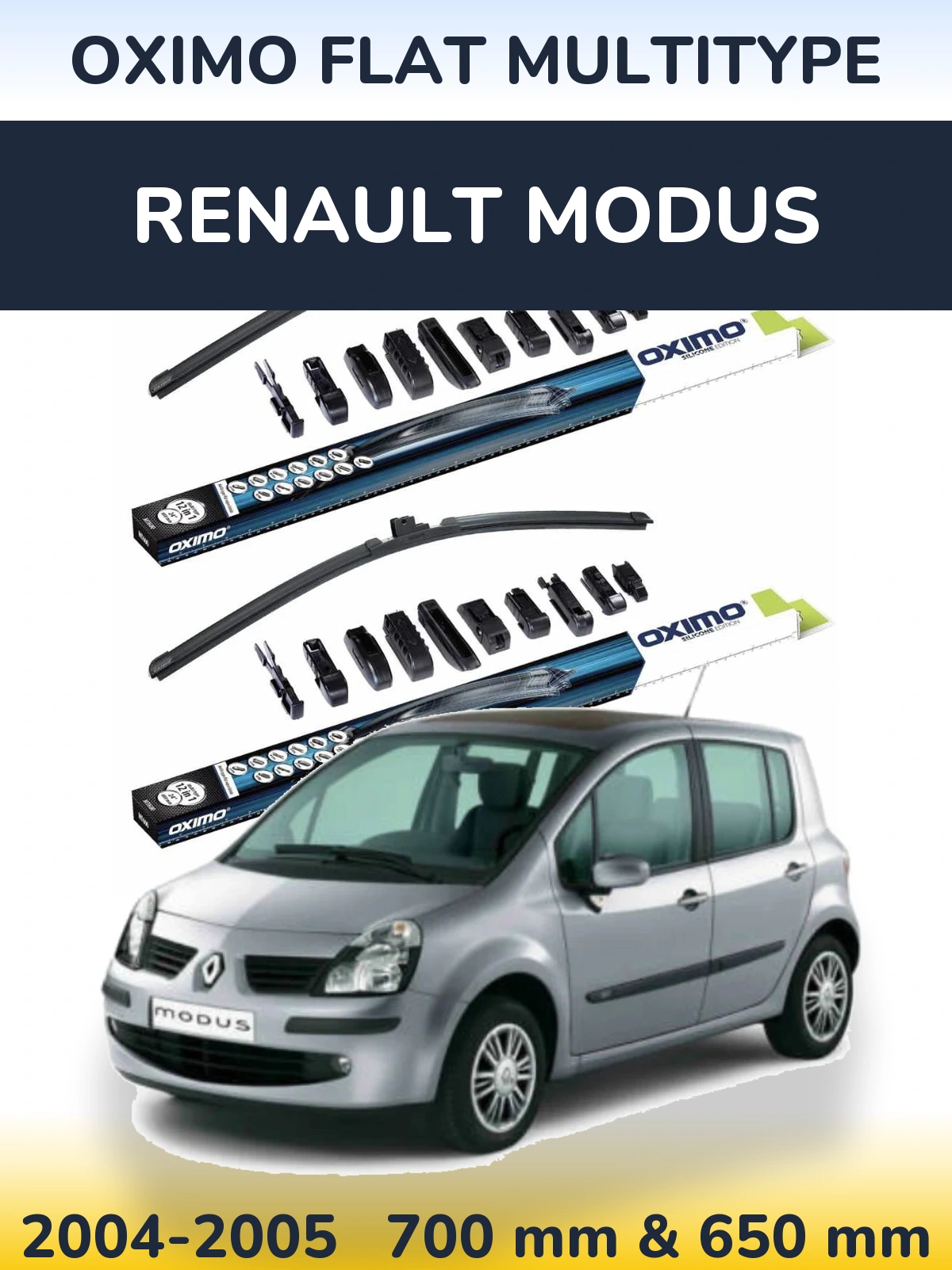 Sada předních stěračů Oximo Flat MultiType 700 a 650 mm pro Renault Modus 2004-2005