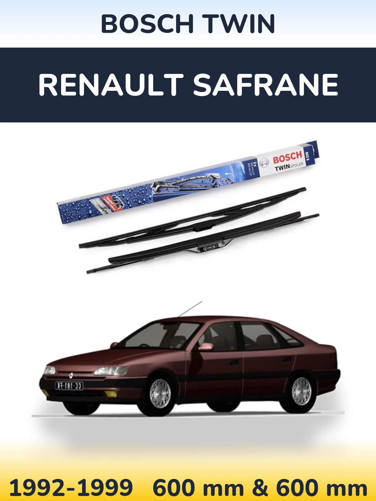 Sada předních stěračů BOSCH Twin 600 a 600 mm pro Renault Safrane 1992-1999
