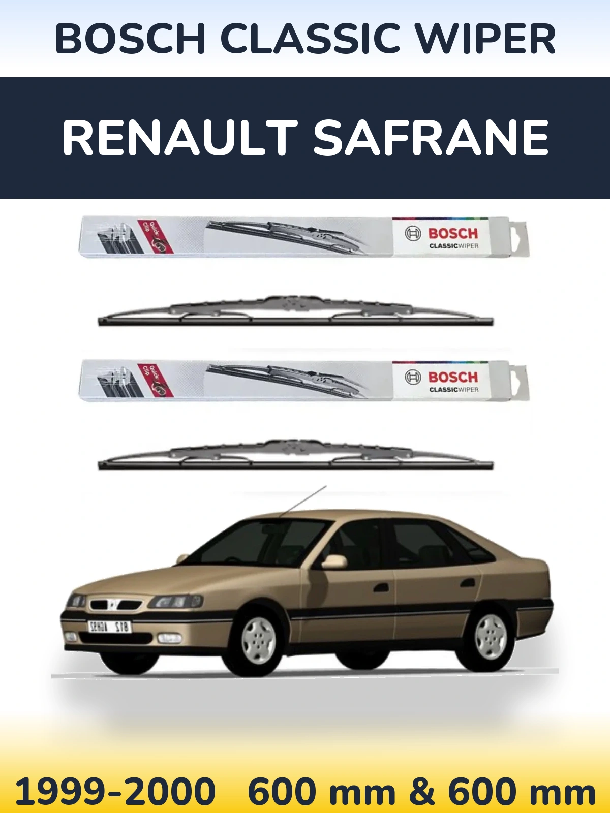 Sada předních stěračů BOSCH Classic Wiper 600 a 600 mm pro Renault Safrane 1999-2000