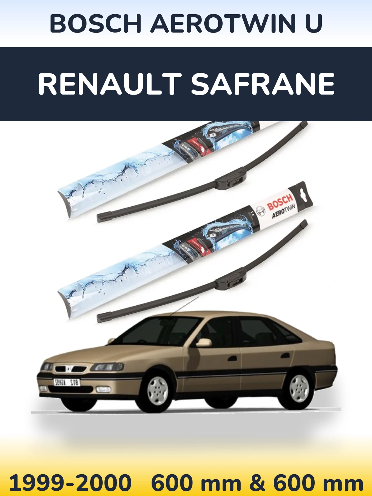 Sada předních stěračů BOSCH AeroTwin U 600 a 600 mm pro Renault Safrane 1999-2000