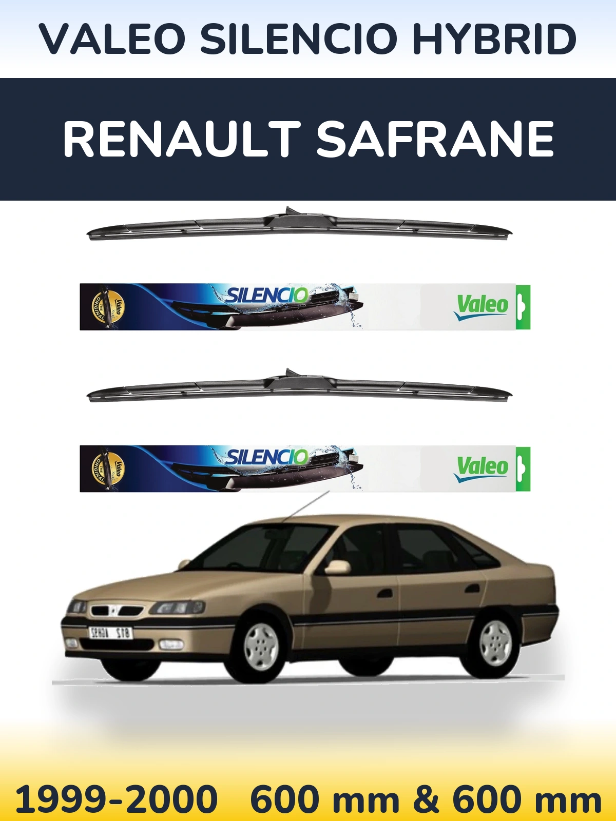 Sada předních stěračů Valeo Silencio Hybrid 600 a 600 mm pro Renault Safrane 1999-2000
