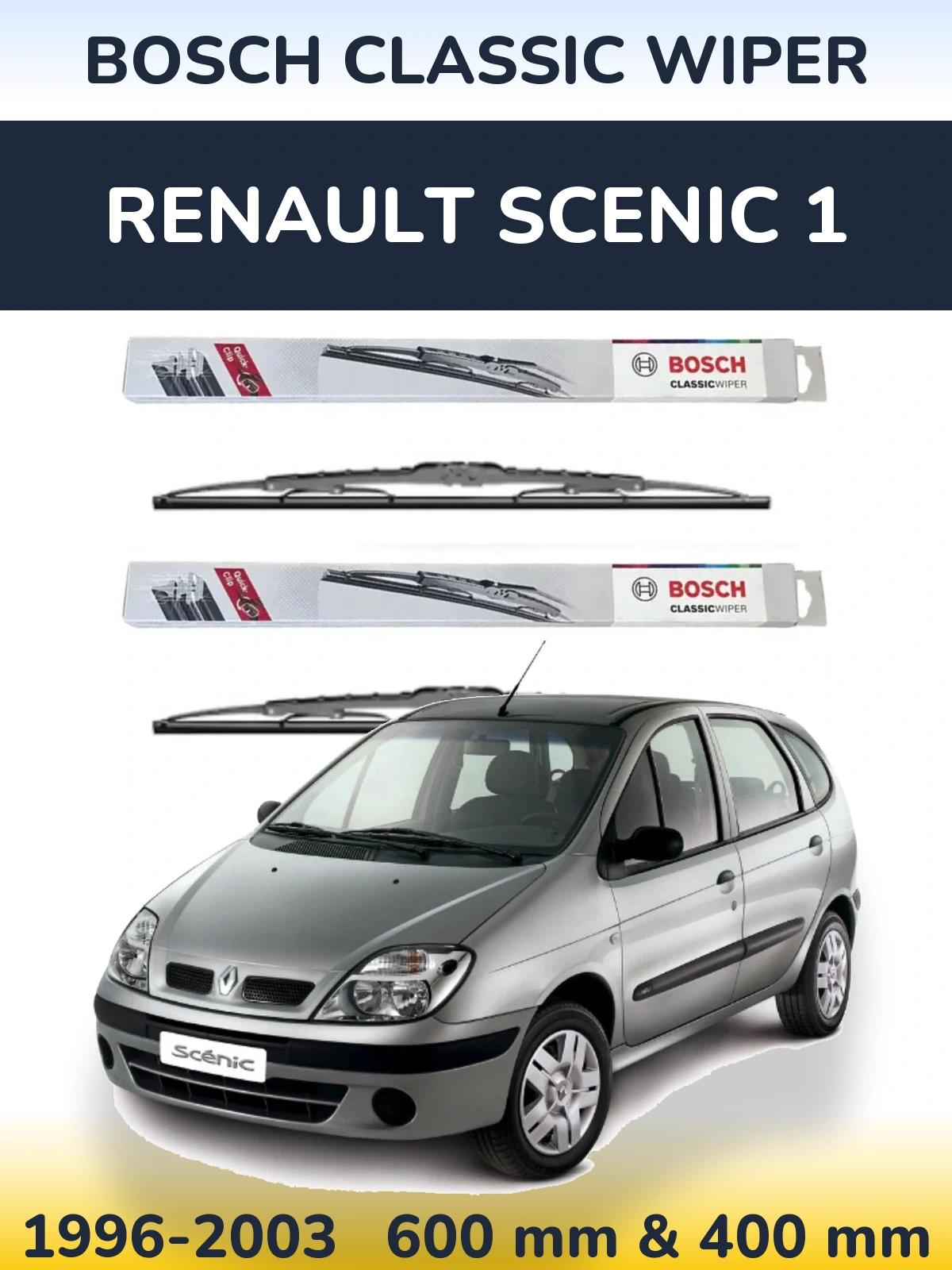 Sada předních stěračů BOSCH Classic Wiper 600 a 400 mm pro Renault Scenic 1 1996-2003