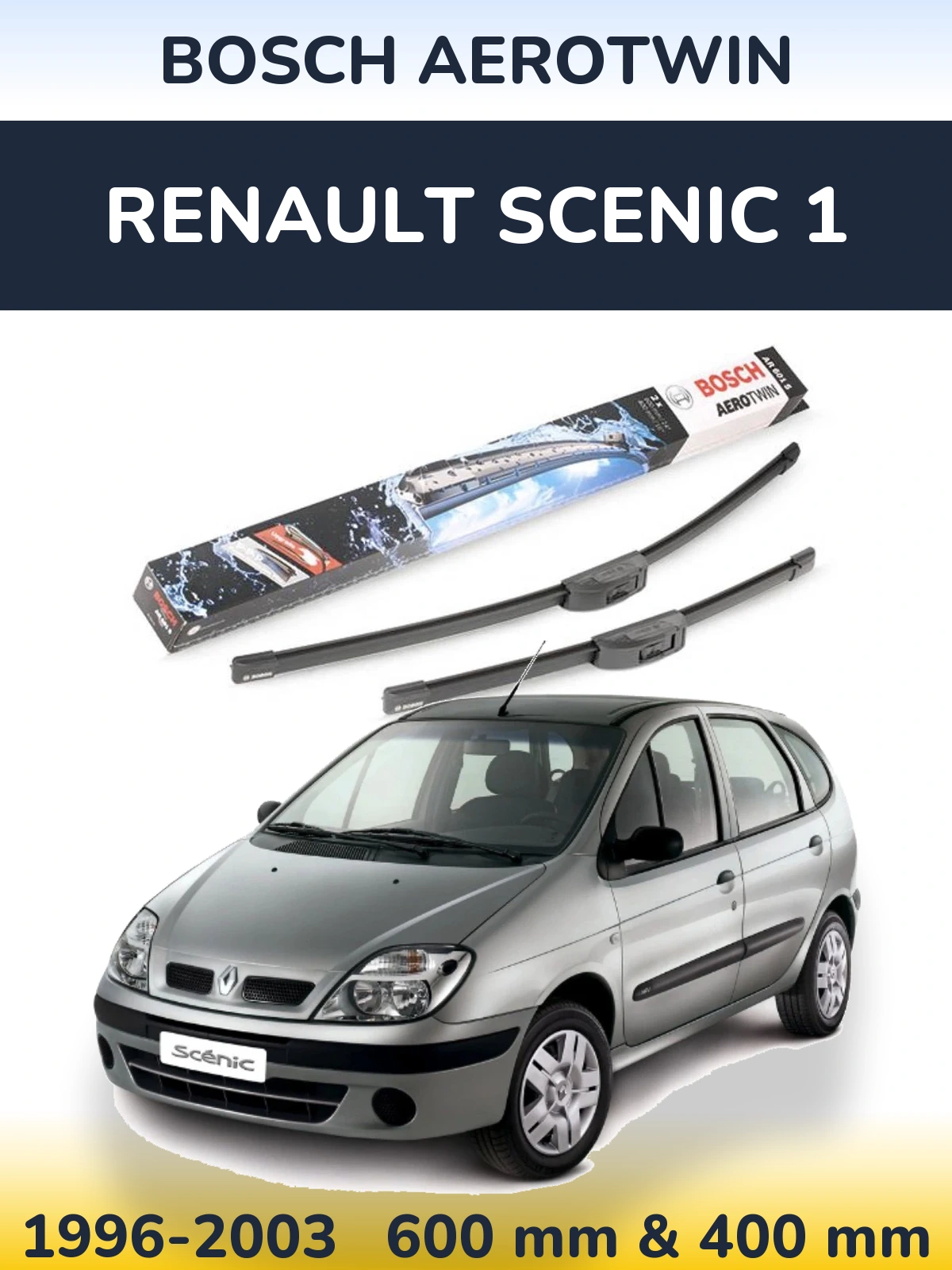 Sada předních stěračů BOSCH AeroTwin 600 a 400 mm pro Renault Scenic 1 1996-2003