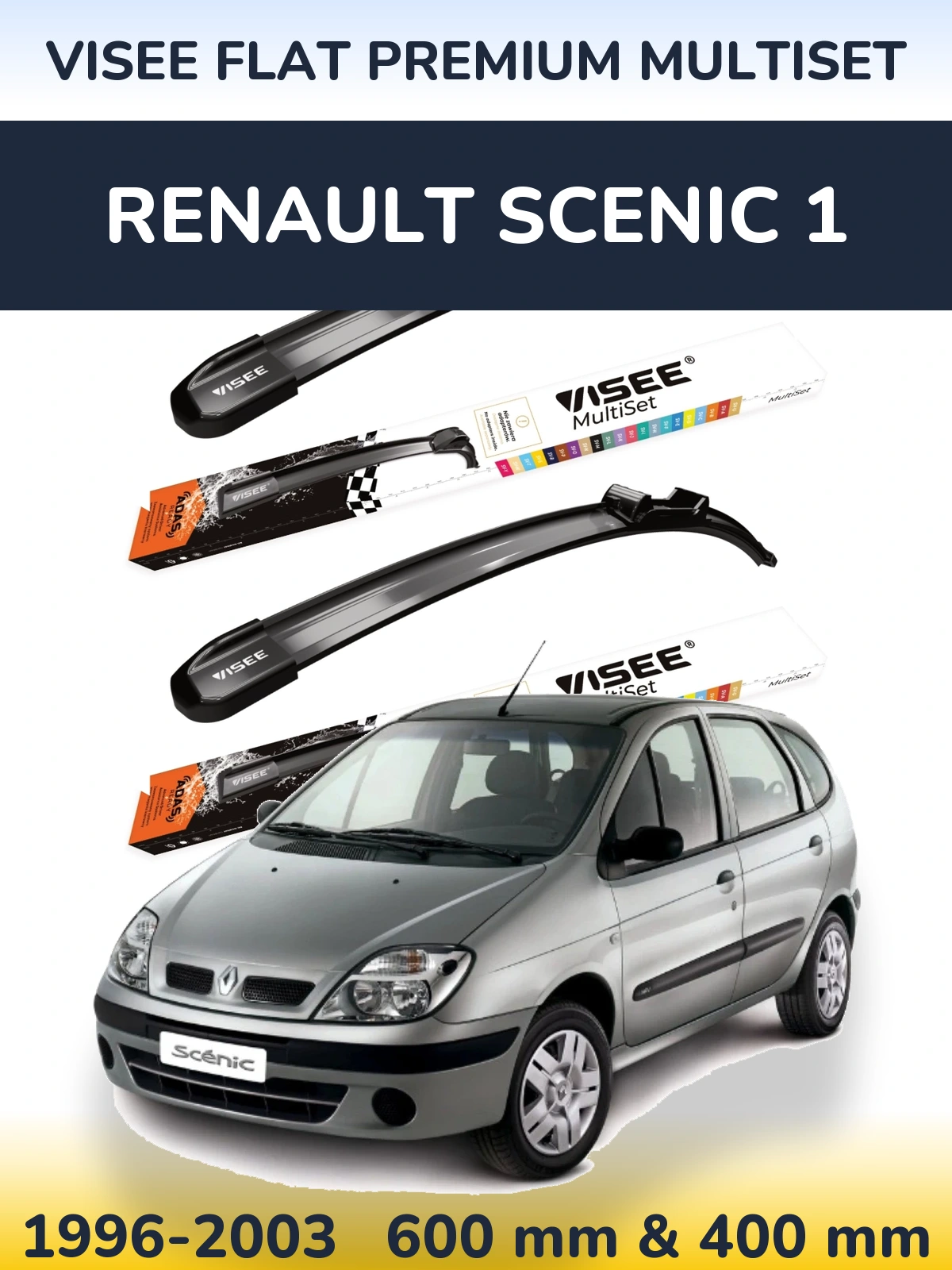 Sada předních stěračů VISEE FLAT PREMIUM MultiSet 600 a 400 mm pro Renault Scenic 1 1996-2003