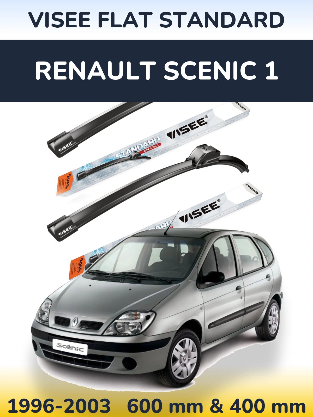 Sada předních stěračů VISEE FLAT STANDARD 600 a 400 mm pro Renault Scenic 1 1996-2003