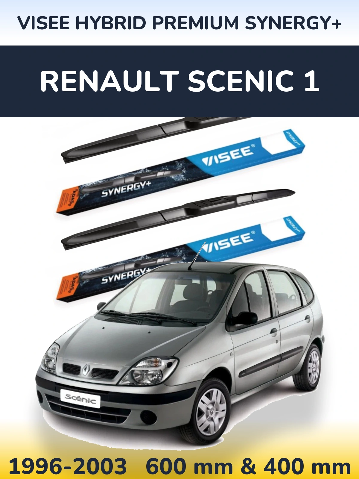 Sada předních stěračů VISEE HYBRID PREMIUM SYNERGY+ 600 a 400 mm pro Renault Scenic 1 1996-2003